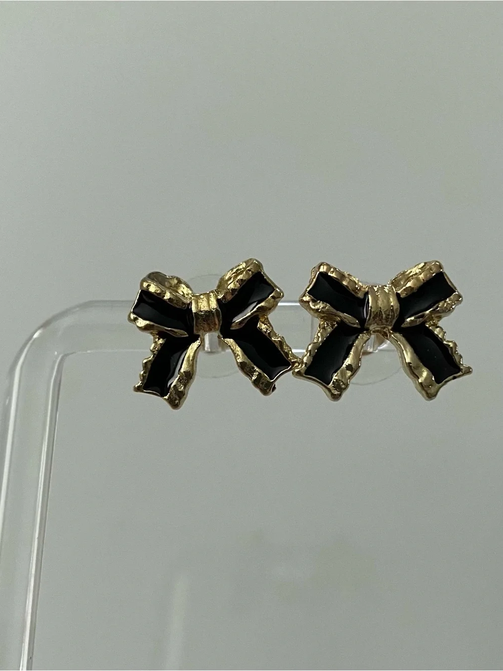 Gold & Black Bow Stud Earrings - Women's Jewelry